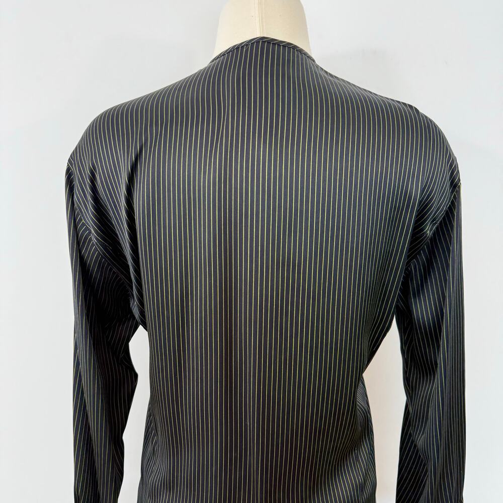 Escada Silk Button-Down Shirt Black/Green Striped Long Sleeves 34 (US 4) Vintage - Picture 7 of 12